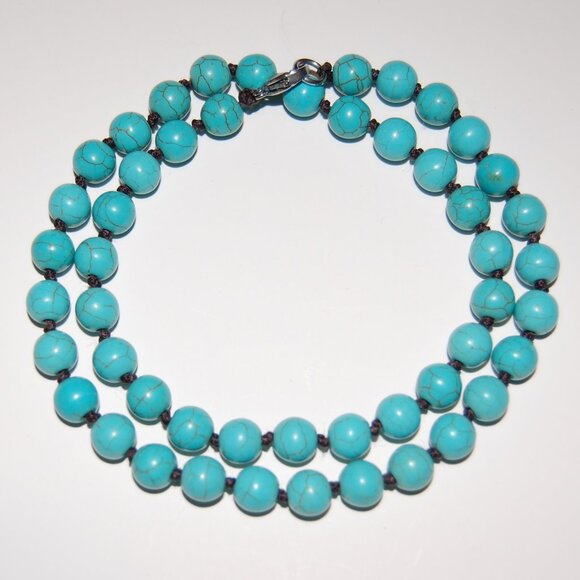 Turquoise Necklace,Hand Knotted Necklace,Blue Turquoise Necklace - Picture 1 of 3